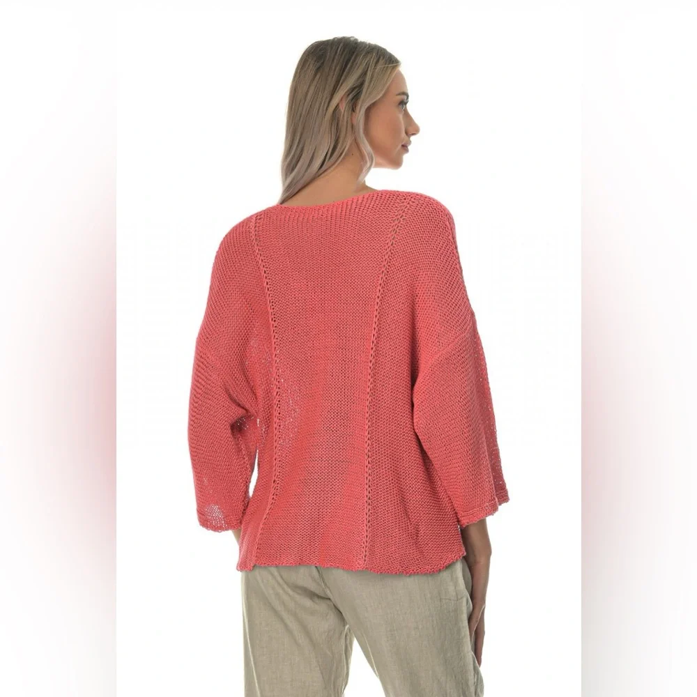John P. Greece loose knit cardigan in Coral with Abalone Shell buttons - Picture 3 of 15